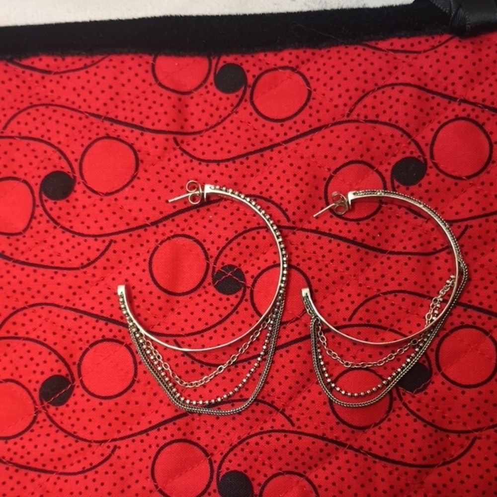 Silpada Sterling Silver Hoop Earrings with Silver Chains Detail